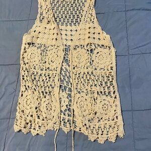 Crochet Lace Vest in Cream